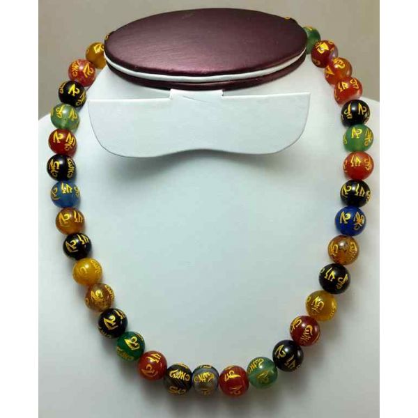 43 Gram Om Mani Stone Rosary Bead Size 8 MM (Rosary Length 19 Inch)