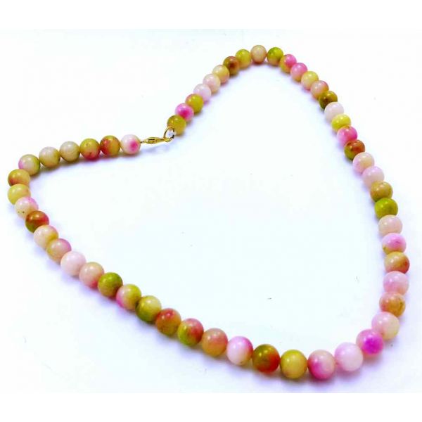 46 Gram Pink & Green Jade Rosary Bead Size 8 MM (Length 19 Inch)