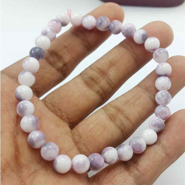 Grey & White Color Round Jade Bracelet 10 Gram (Length 8 Inch)