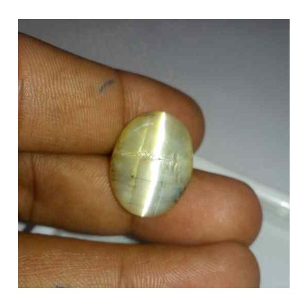 12.04 Carat Yellow Kanak Khet Chrysoberyl Cat's Eye 20.41 x 15.72 x 6.48 mm