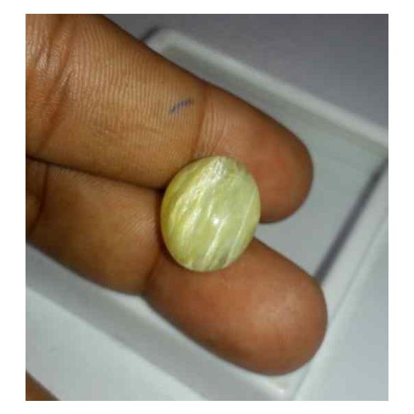 12.98 Carat Yellow Kanak Khet Chrysoberyl Cat's Eye 16.06 x 13.29 x 10.08 mm