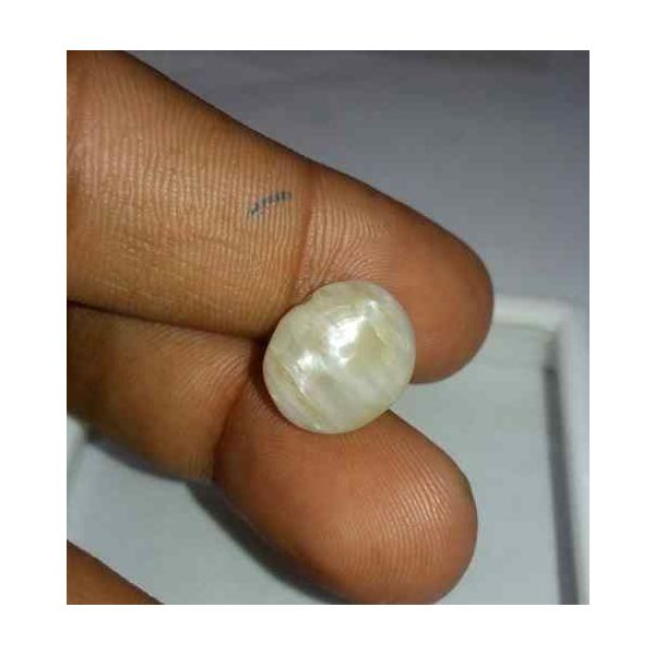 7.38 Carat Creamish White Kanak Khet Chrysoberyl Cat's Eye 14.20 x 12.03 x 7.04 mm