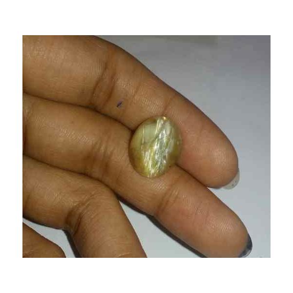 8.67 Carat Yellow Kanak Khet Chrysoberyl Cat's Eye 15.04 x 12.26 x 8.93 mm