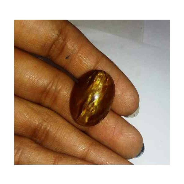 20.93 Carat Orangish Yellow Kanak Khet Chrysoberyl Cat's Eye 21.56 x 14.88 x 10.93 mm