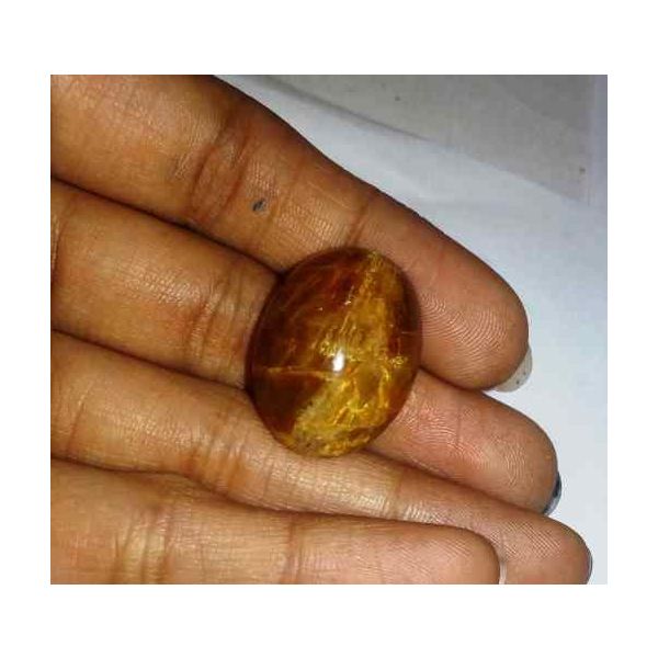 26.22 Carat Orangish Yellow Kanak Khet Chrysoberyl Cat's Eye 23.81 x 17.45 x 11.60 mm
