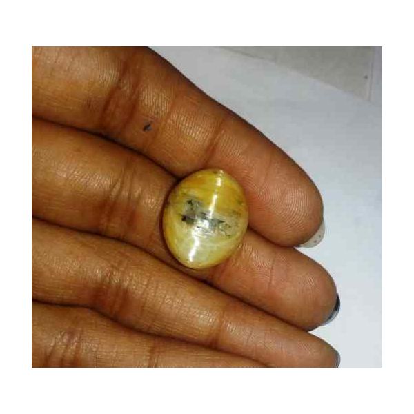 11.83 Carat Orangish Yellow Kanak Khet Chrysoberyl Cat's Eye 16.66 x 13.99 x 8.62 mm