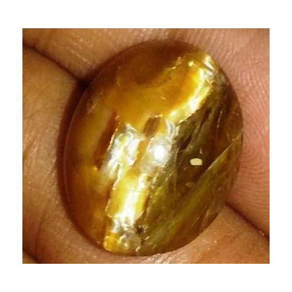 12.45 Carat Orangish Yellow Kanak Khet Chrysoberyl Cat's Eye 16.79 x 13.41 x 10.38 mm