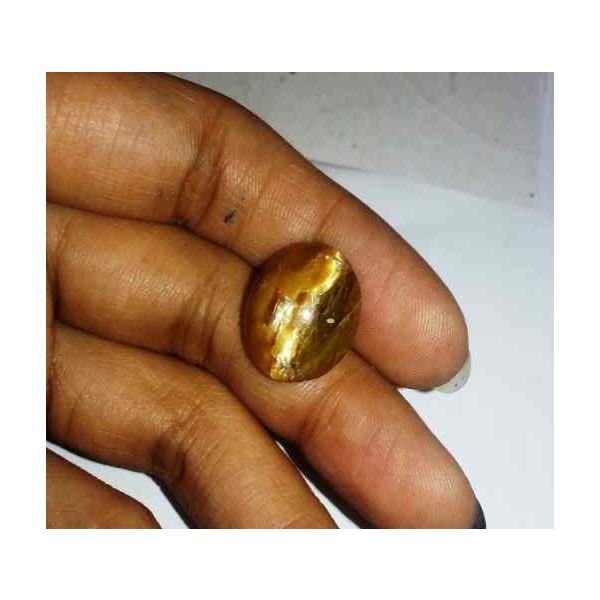 12.45 Carat Orangish Yellow Kanak Khet Chrysoberyl Cat's Eye 16.79 x 13.41 x 10.38 mm