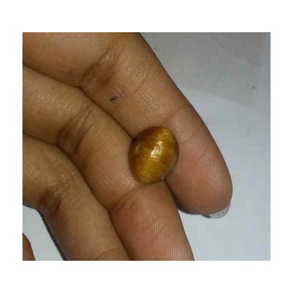 5.36 Carat Orangish Yellow Kanak Khet Chrysoberyl Cat's Eye 12.30 x 9.63 x 7.24 mm