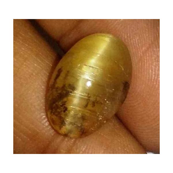 6.87 Carat Orangish Yellow Kanak Khet Chrysoberyl Cat's Eye 14.65 x 10.14 x 8.26 mm