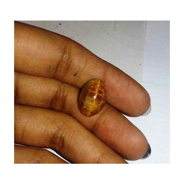 7.62 Carat Orangish Yellow Kanak Khet Chrysoberyl Cat's Eye 14.96 x 10.68 x 8.21 mm