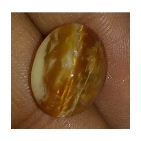 7.07 Carat Orangish Yellow Kanak Khet Chrysoberyl Cat's Eye 14.61 x 11.48 x 7.29 mm