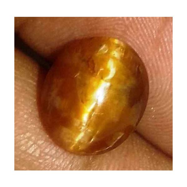 2.87 Carat Orangish Yellow Kanak Khet Chrysoberyl Cat's Eye 10.34 x 8.92 x 5.66 mm