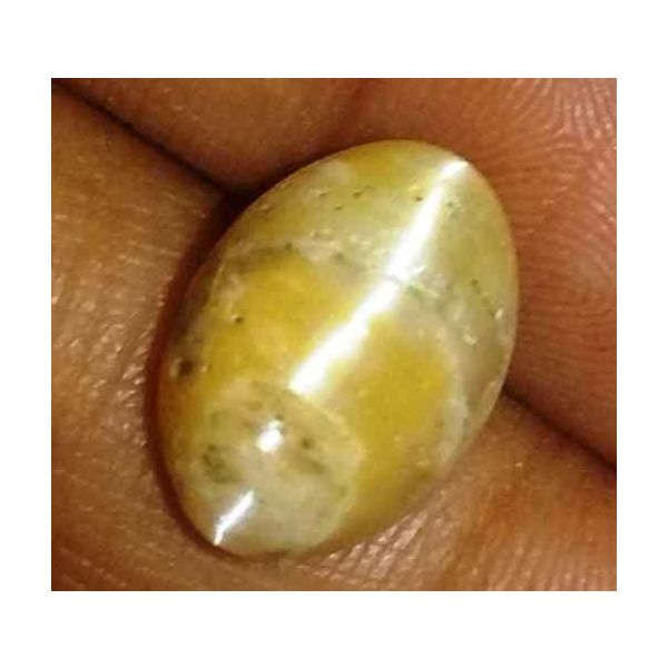 4.9 Carat Orangish Yellow Kanak Khet Chrysoberyl Cat's Eye 13.47 x 9.51 x 7.10 mm