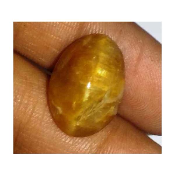 9.72 Carat Orangish Yellow Kanak Khet Chrysoberyl Cat's Eye 16.30 x 11.75 x 8.20 mm