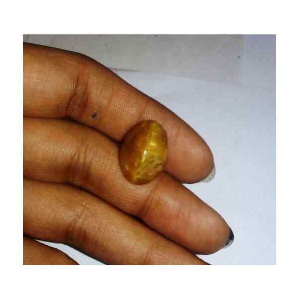 9.72 Carat Orangish Yellow Kanak Khet Chrysoberyl Cat's Eye 16.30 x 11.75 x 8.20 mm