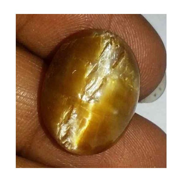 17.01 Carat Orangish Yellow Kanak Khet Chrysoberyl Cat's Eye 17.38 x 13.21 x 12.66 mm