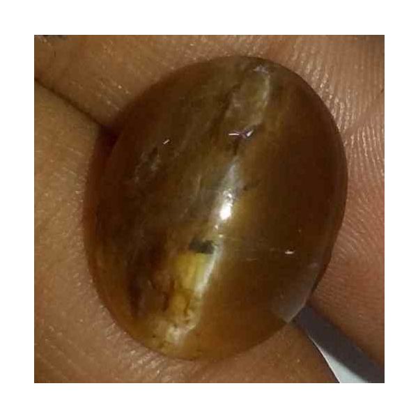 9.62 Carat Orangish Yellow Kanak Khet Chrysoberyl Cat's Eye 16.51 x 13.00 x 7.84 mm