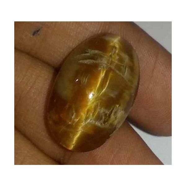 17.67 Carat Orangish Yellow Kanak Khet Chrysoberyl Cat's Eye 21.28 x 13.75 x 10.65 mm