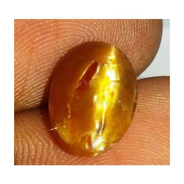 2.98 Carat Orangish Yellow Kanak Khet Chrysoberyl Cat's Eye 10.55 x 8.12 x 5.87 mm