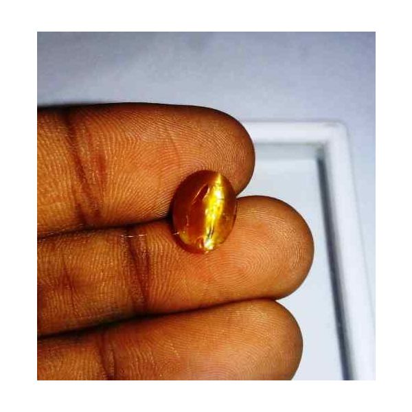 2.98 Carat Orangish Yellow Kanak Khet Chrysoberyl Cat's Eye 10.55 x 8.12 x 5.87 mm