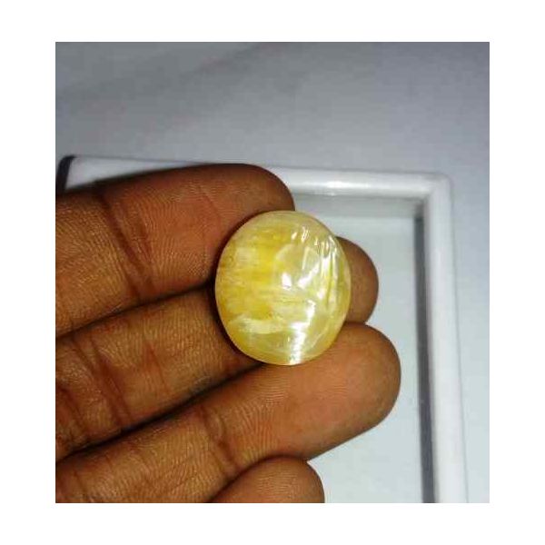 18.71 Carat Orangish Yellow Kanak Khet Chrysoberyl Cat's Eye 19.12 x 17.19 x 10.88 mm