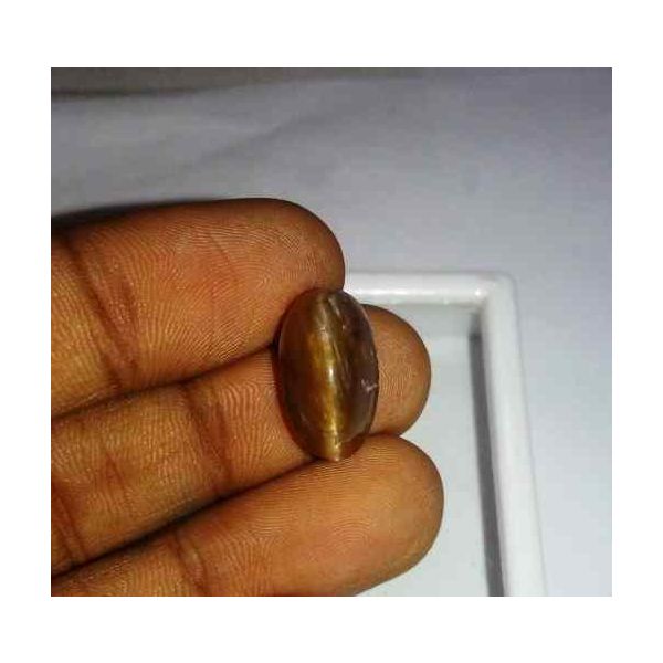 17.7 Carat Orangish Yellow Kanak Khet Chrysoberyl Cat's Eye 12.92 x 9.48 x 9.23 mm