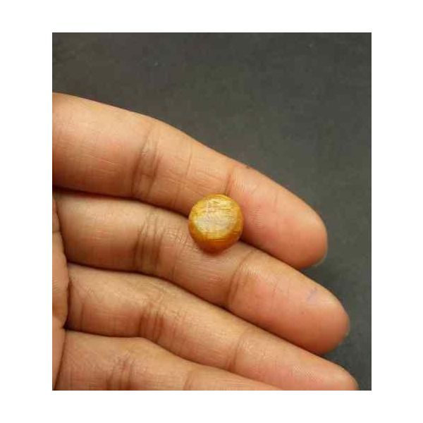 5.96 Carat Orangish Yellow Kanak Khet Chrysoberyl Cat's Eye 11.09 x 10.80 x 8.25 mm