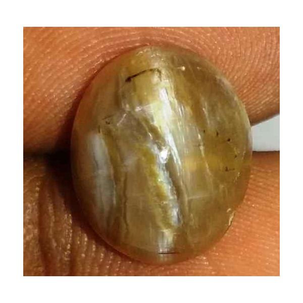 6.09 Carat Orangish Yellow Kanak Khet Chrysoberyl Cat's Eye 13.05 x 10.81 x 8.33 mm