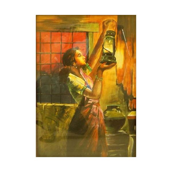 Lady with lamp 24 x 30 in