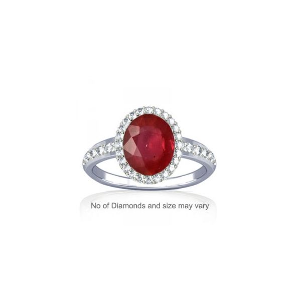 Non Heated Natural Mozambique Ruby and Dazzling Diamond Sterling Silver Ring - K19