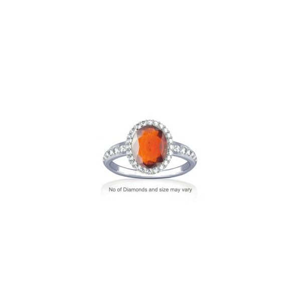 African Hessonite with Dazzling Diamond Sterling Silver Ring - K19
