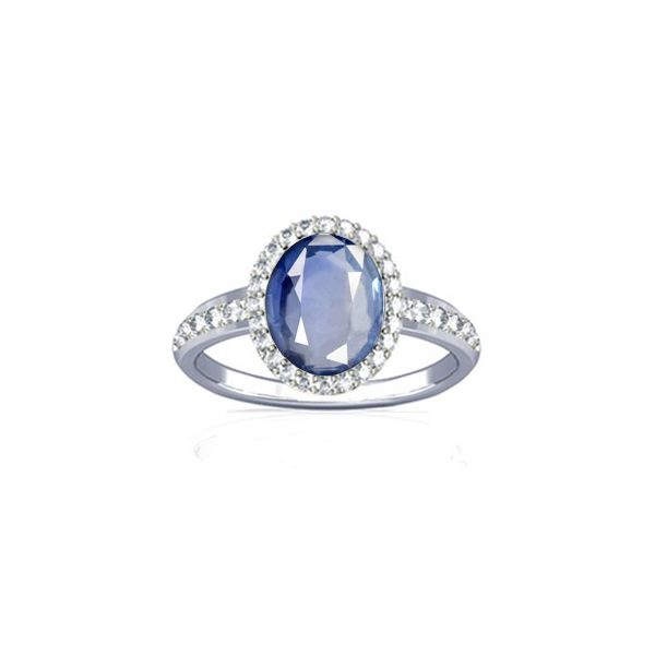 African Blue Sapphire and Diamond Sterling Silver Ring - K19