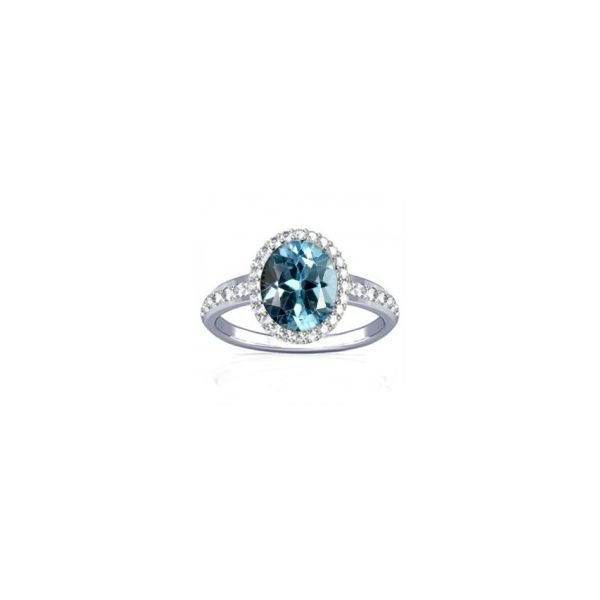 Blue Topaz With Diamond Sterling Silver Ring - K19