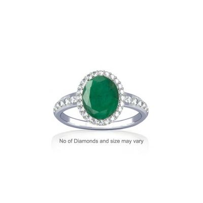 Colombian Emerald with Sparkling Diamond Sterling Silver Ring - K19